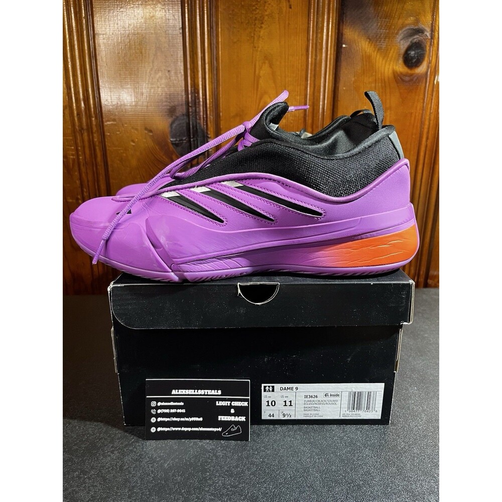 Adidas Dame 9 Damian Lillard Purple / Black / Orange Sz 10 Men (IE3626)